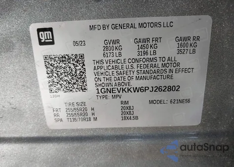 2023 Chevrolet Traverse Awd Premier z USA, uszkodzony, nr VIN 1GNEVKKW6PJ262802